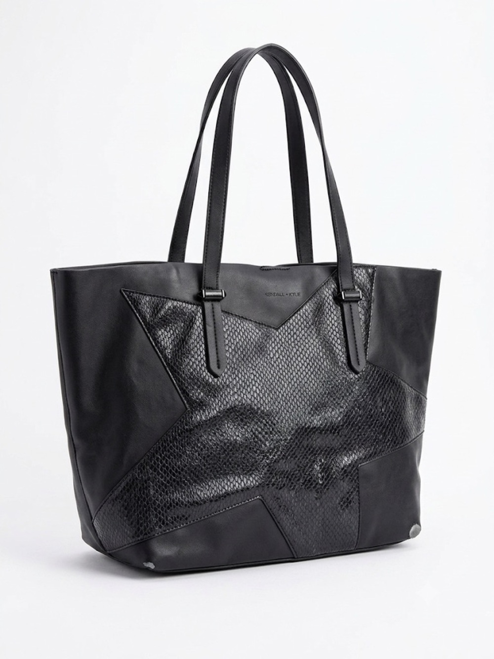 KENDALL + KYLIE Black Faux Leather Star Pattern Tote Bag
